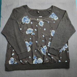 Torrid Women 4X Gray Floral Chiffon Front Long Sleeve Blouse NWT